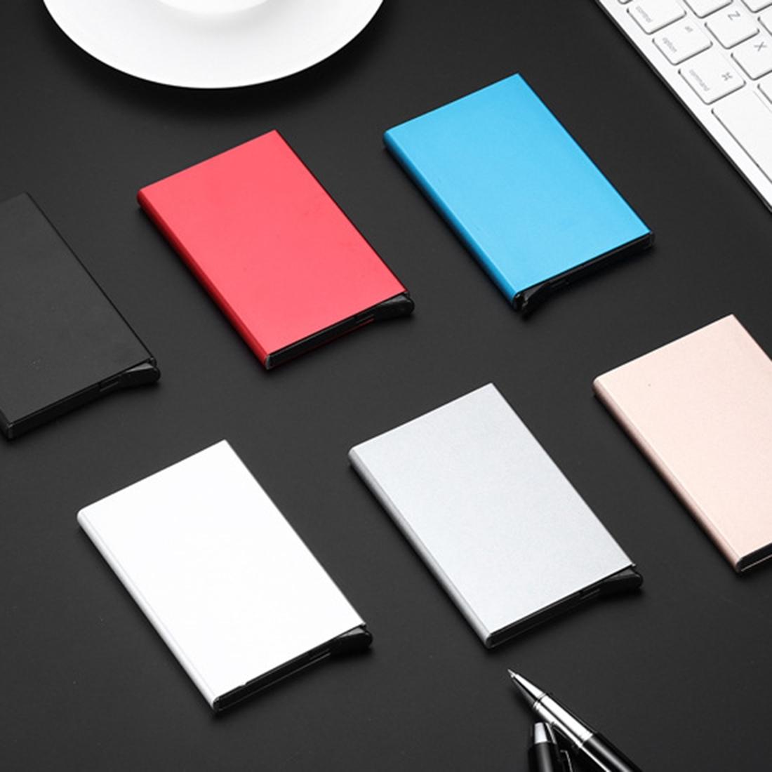 Stainless Steel Pu Business Card Holder Antimagnetic 10X6.2X0.8Cm - Blue