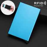 Stainless Steel Pu Business Card Holder Antimagnetic 10X6.2X0.8Cm - Blue