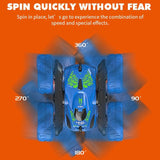 Blue Stunt Tumbling Car Toy with 2.4ghz Remote Control - Top-Down View
