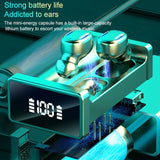 Wireless Bluetooth Earphones with Magnetic Charging Box - Blue - Rear View