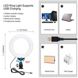 Vlogging Live Broadcast Smartphone Video Rig With 4.7 Inch Rgbw Ring Led Selfie Light Microphone And Pocket Tripod Mount Kit - Blue