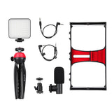 Vlogging Live Broadcast Kit With Led Fill Light Microphone Tripod Mount & Cold Shoe Head - Blue