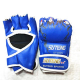 Adults Half-Finger Pu Leather Boxing Gloves - Blue Training - Side View