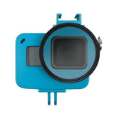 Aluminum Protective Cage with Insurance Frame and 52mm Uv Lens for Gopro Hero7 / 6 / 5 - Blue - Front View
