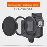Aluminum Protective Cage with Insurance Frame and 52mm Uv Lens for Gopro Hero7 / 6 / 5 - Blue - Low Angle