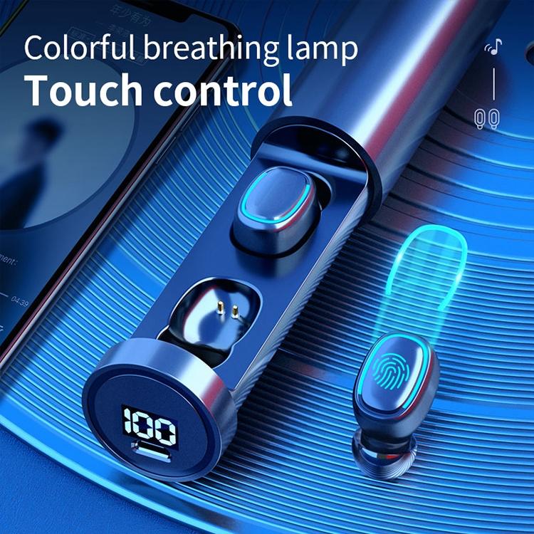 True Wireless Bluetooth Earphones with Digital Display and Charging Box - Blue