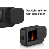 Silicone Case with Wrist Strap and Lens Cover for Gopro Hero 9-12 - Blue - Close-Up Angle