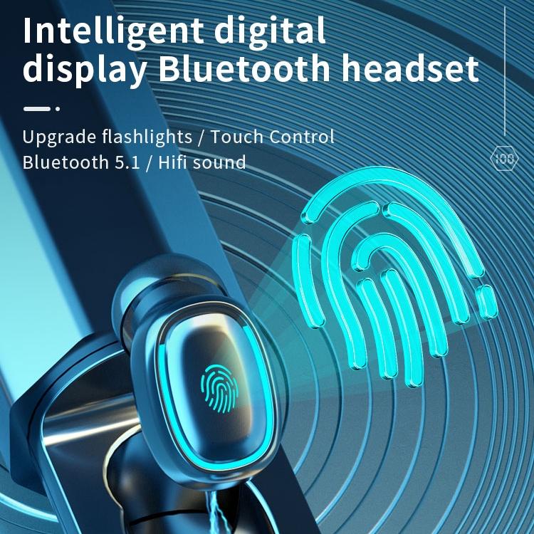 True Wireless Bluetooth Earphones with Digital Display and Charging Box - Blue