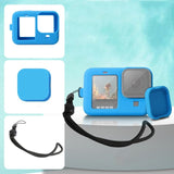 Silicone Case with Wrist Strap and Lens Cover for Gopro Hero10 / 9 - Blue - Front View