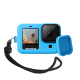 Silicone Case with Wrist Strap and Lens Cover for Gopro Hero10 / 9 - Blue - Side View