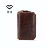 Leather Rfid Zipper Card Holder with Change Pocket - Blue - Close-Up Angle