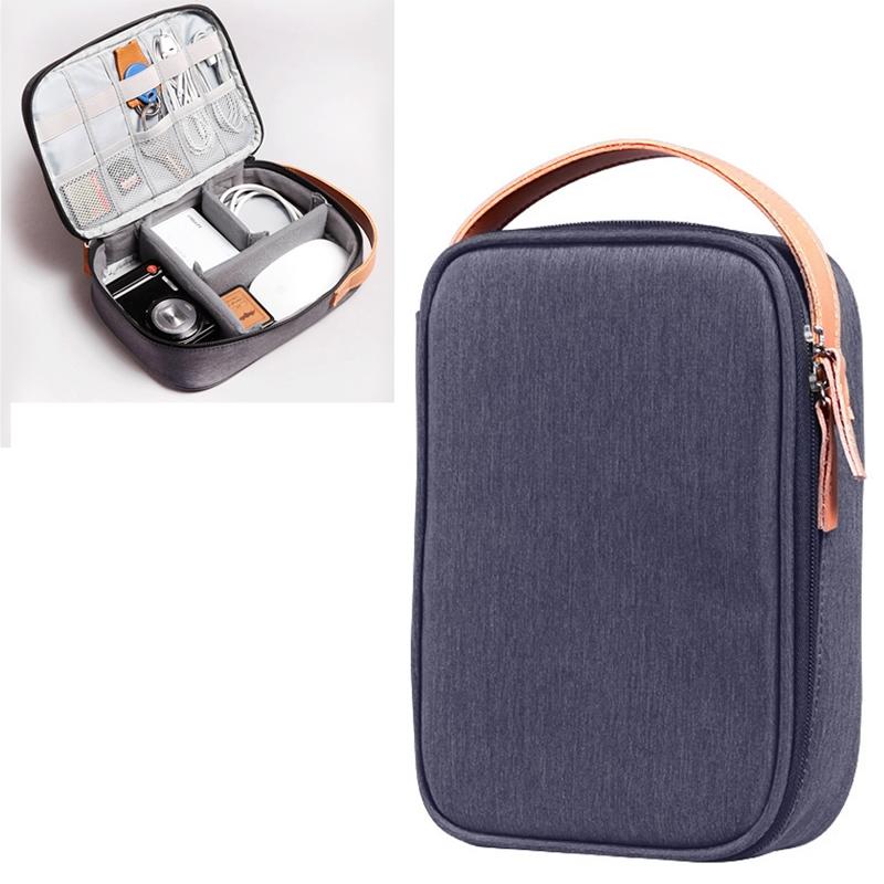 Portable Multi-function Headphone Charger Data Cable Storage Bag - Ultra Fiber Power Pack - Blue l