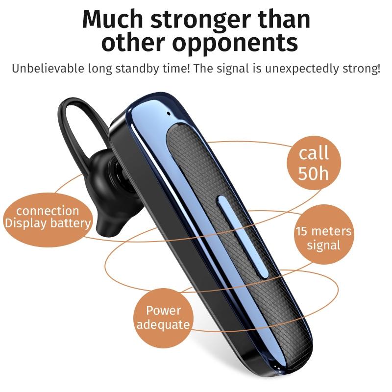 Wireless Unilateral Ear-mounted Earphone with Noise Reduction - White Blue