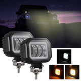 2 Pcs Car 4 Inch Square Spotlight Work Light With Angel Eyes Yellow Light - Side View