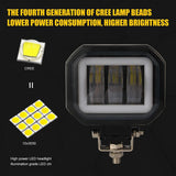 2 Pcs Car 4 Inch Square Spotlight Work Light With Angel Eyes Yellow Light - Rear View