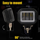 2 Pcs Car 4 Inch Square Spotlight Work Light With Angel Eyes Yellow Light - Close-Up Angle