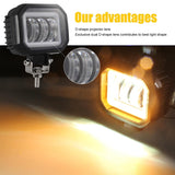 2 Pcs Car 4 Inch Square Spotlight Work Light With Angel Eyes Yellow Light - Extra Image