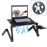 Adjustable Foldable Laptop Stand with Fans & Mouse Pad - Portable Aluminum Alloy - Magenta - Front View