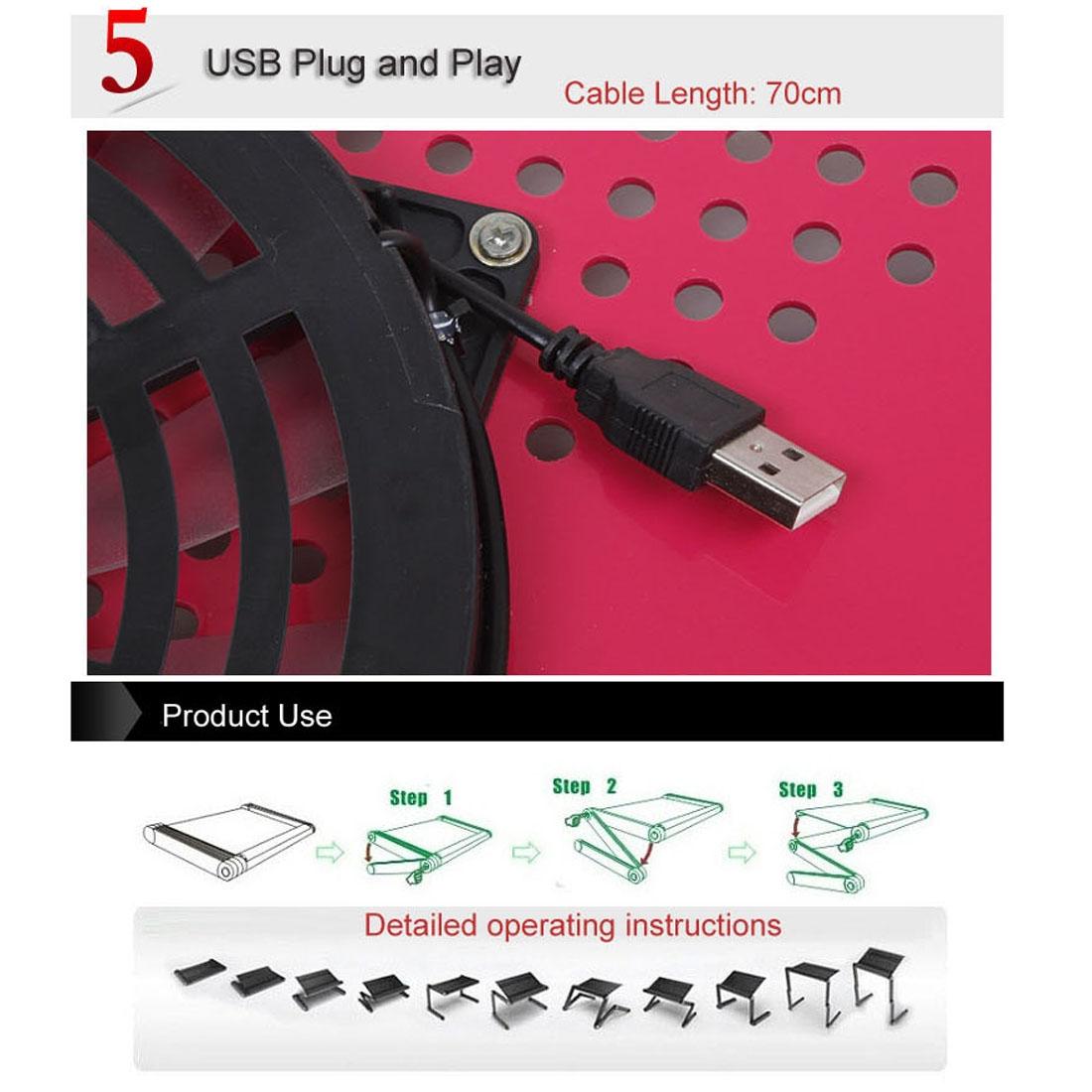Adjustable Foldable Laptop Stand with Fans & Mouse Pad - Portable Aluminum Alloy - Magenta