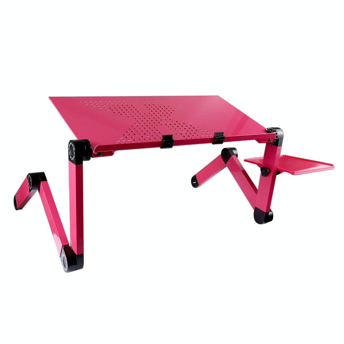 Adjustable Foldable Laptop Stand with Fans & Mouse Pad - Portable Aluminum Alloy - Magenta