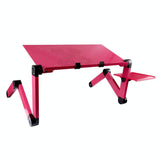 Adjustable Foldable Laptop Stand with Fans & Mouse Pad - Portable Aluminum Alloy - Magenta