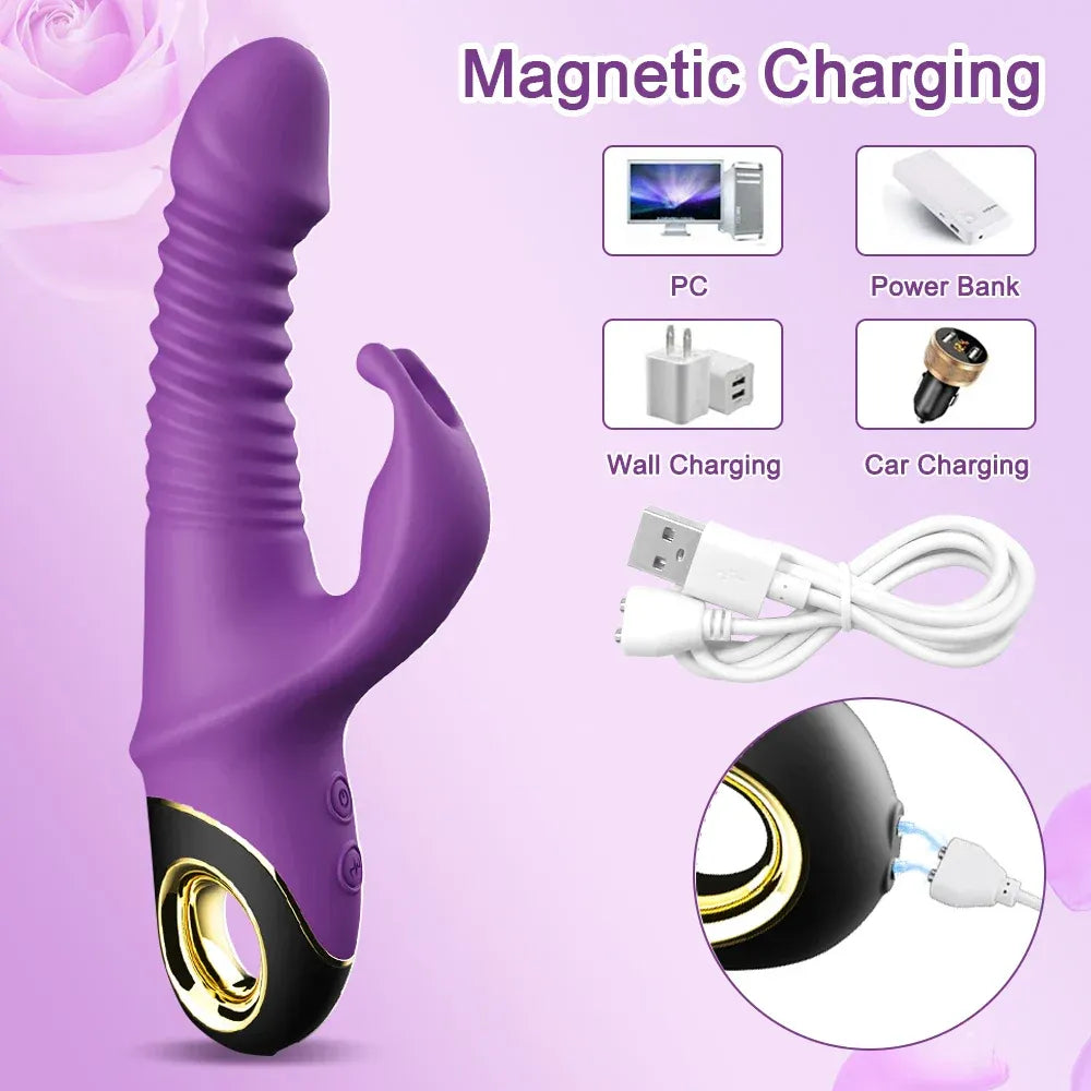 Rabbit Vibrator Automatic Telescopic G Spot Stimulator for Women Masturbation - Purple