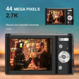 2.7k Full Hd 44mp 16x Zoom 2.88 Digital Camera for Kids - Purple - Rear View