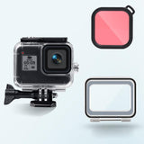 Waterproof Case for Gopro Hero8 with Touch Back Cover and Colour Lens Filter - 45m - Purple - Low Angle