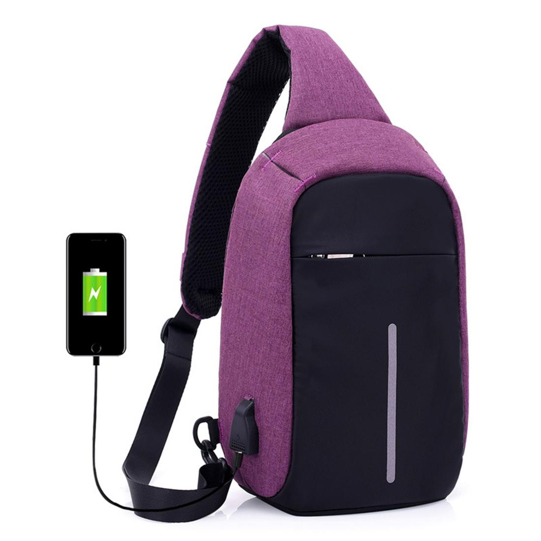 Portable Anti Theft Chest Bag With Usb Charging For Outdoor Sports Men / Women - Purple