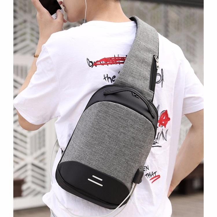 Versatile Oxford Shoulder Bag With Earphone & Usb - Purple