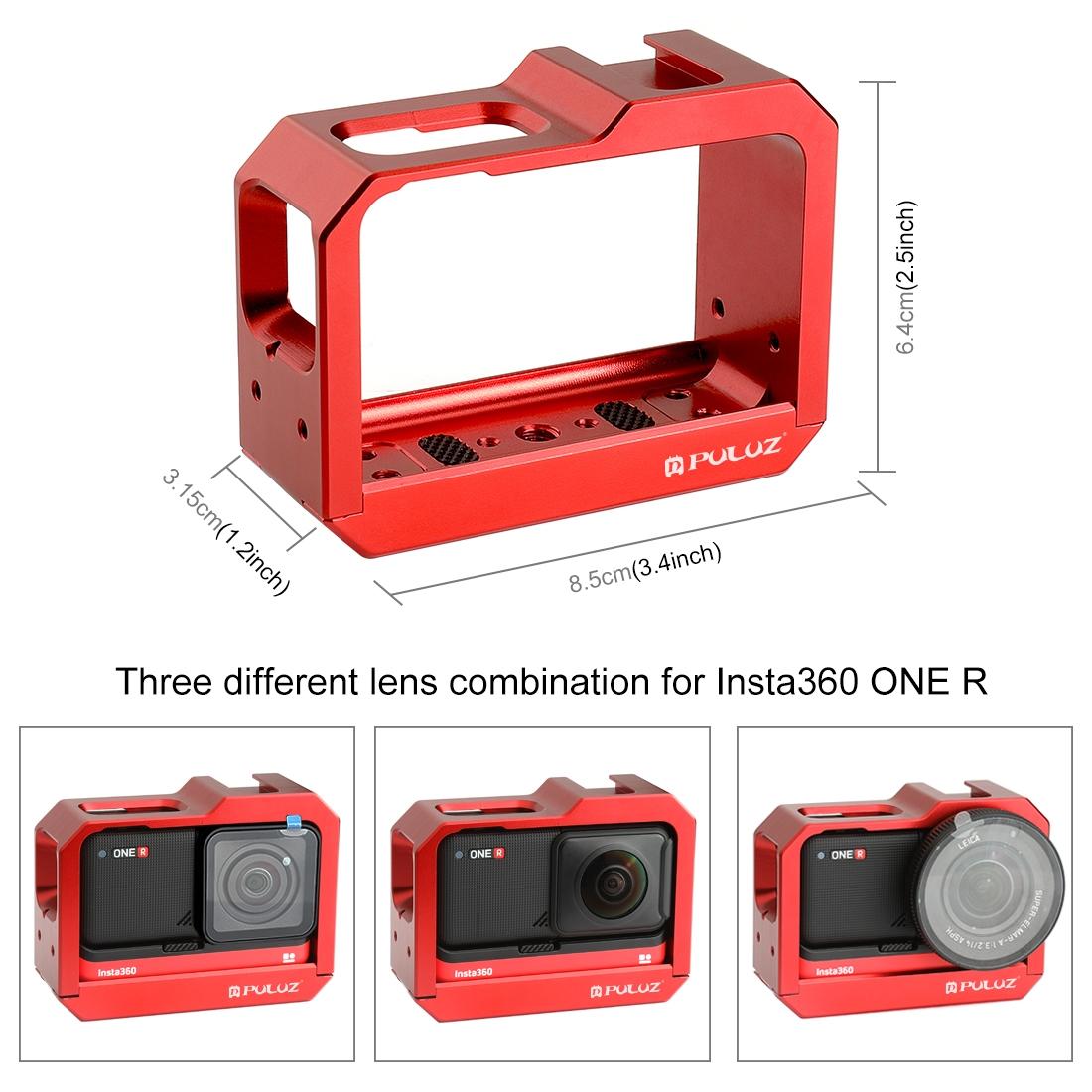 Aluminum Frame Cage for Insta360 one r with Cold Shoe and Tripod Base - Red