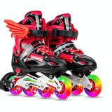 Adjustable Kids Roller Skates Set - Single Flash Wheels - Size s - Red - Front View