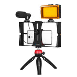 Live Broadcast Vlogging Kit With Led Light Microphone Tripod & Cold Shoe Head - Red