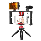 Live Broadcast Vlogging Kit With Led Light Microphone Tripod & Cold Shoe Head - Red - Side View