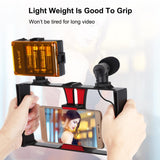 Live Broadcast Vlogging Kit With Led Light Microphone Tripod & Cold Shoe Head - Red - Low Angle