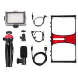Live Broadcast Vlogging Kit With Led Light Microphone Tripod & Cold Shoe Head - Red - Extra Image