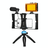Live Broadcast Vlogging Kit With Led Light Microphone Tripod & Cold Shoe Head - Red