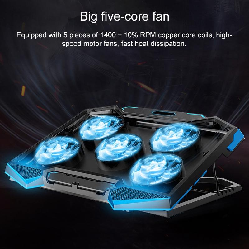 5-core Dual Port Laptop Stand with Cooling Fan - Red