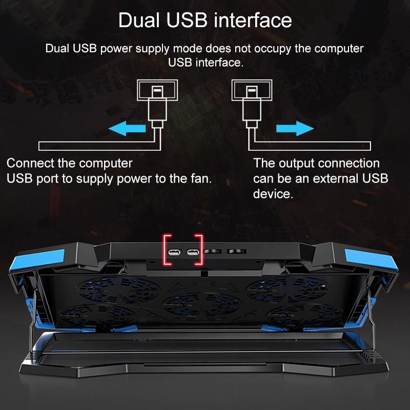 5-core Dual Port Laptop Stand with Cooling Fan - Red