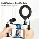 Vlogging Live Broadcast Smartphone Video Rig With Led Selfie Light Microphone Tripod Mount And Cold Shoe Head - Blue - Pkt3025R - Extra Image