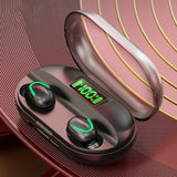 True Wireless Bluetooth 5.0 Earphones with Touch Display and Charging Box - Red - Low Angle