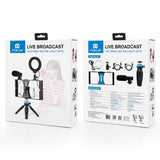 Vlogging Live Broadcast Smartphone Video Rig With 4.7 Inch Rgbw Ring Led Selfie Light Microphone And Pocket Tripod Mount Kit - Red - Close-Up Angle