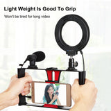 Vlogging Live Broadcast Smartphone Video Rig With 4.7 Inch Rgbw Ring Led Selfie Light Microphone And Pocket Tripod Mount Kit - Red - Extra Image