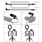 Vlogging Live Broadcast Smartphone Video Rig With 4.7 Inch Rgbw Ring Led Selfie Light Microphone And Pocket Tripod Mount Kit - Red