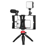 Vlogging Live Broadcast Kit With Led Fill Light Microphone Tripod Mount & Cold Shoe Head - Red - Side View
