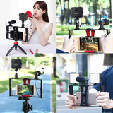 Vlogging Live Broadcast Kit With Led Fill Light Microphone Tripod Mount & Cold Shoe Head - Red - Top-Down View