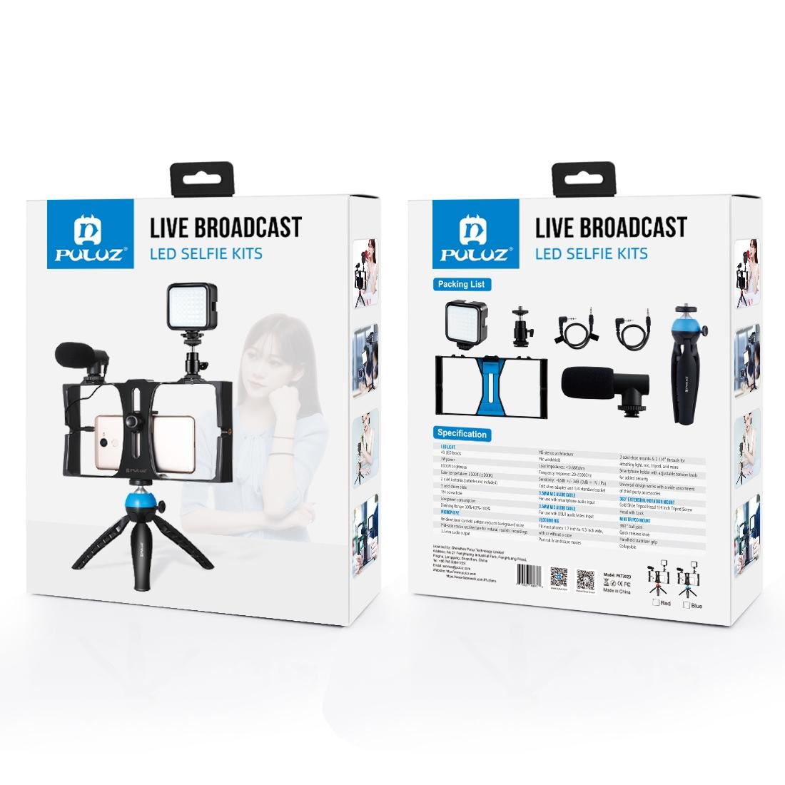 Vlogging Live Broadcast Kit With Led Fill Light Microphone Tripod Mount & Cold Shoe Head - Red