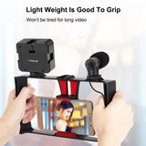 Vlogging Live Broadcast Kit With Led Fill Light Microphone Tripod Mount & Cold Shoe Head - Red - Low Angle