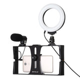 3-In-1 Vlogging Kit With Smartphone Rig Microphone And Led Ring Light - Red - Side View