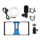 3-In-1 Vlogging Kit With Smartphone Rig Microphone And Led Ring Light - Red - Top-Down View